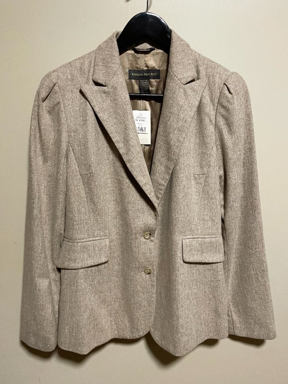 New BR Wool Blend Puff Sleeve Blazer Light Taupe 6